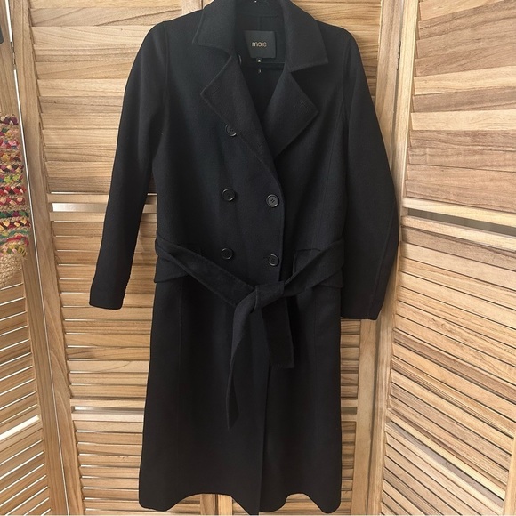 Maje Geola Long Double-Faced Wool Belted Long Coat size S - Picture 6 of 13